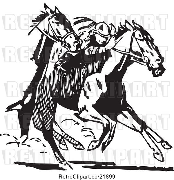 Vector Clip Art of Retro Royalty-Free (RF) Clipart Illustration of Racing Horses