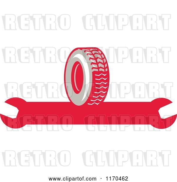 Vector Clip Art of Retro Rubber Tire and Spanner Wrench