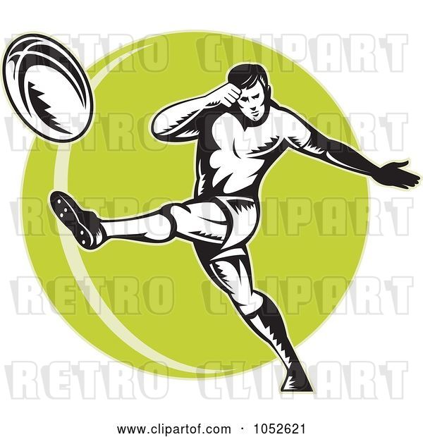 Vector Clip Art of Retro Rugby Football Guy over a Green Circle