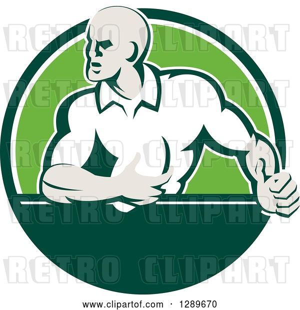 Vector Clip Art of Retro Rugby Union Player with Ball in a Green and White Circle