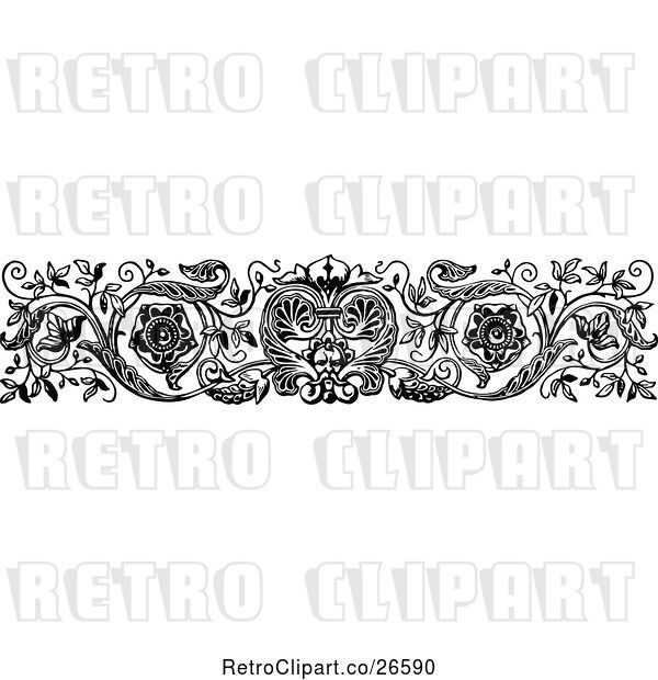 Vector Clip Art of Retro Rule Border of Vines and Flowers