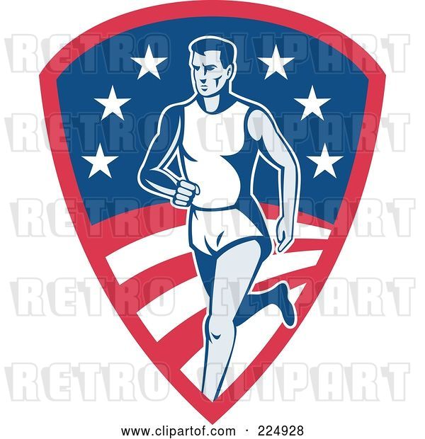 Vector Clip Art of Retro Runner on an American Shield Logo
