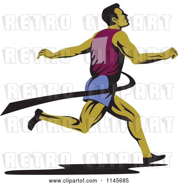 Vector Clip Art of Retro Runner Sprinting Through the Finish Line
