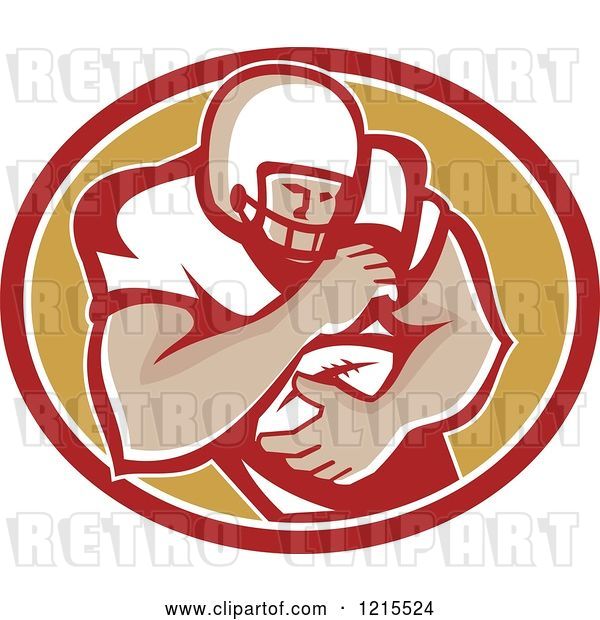 Vector Clip Art of Retro Running Back American Football Player over an Oval