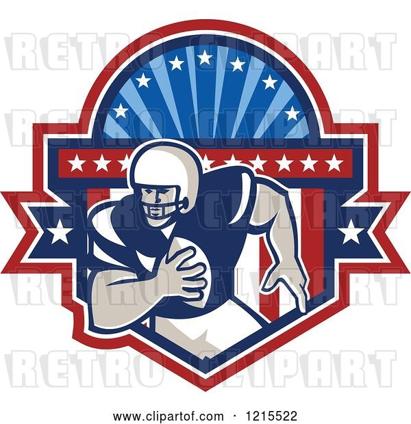 Vector Clip Art of Retro Running Quaterback American Football Player in a Patriotic Crest Shield
