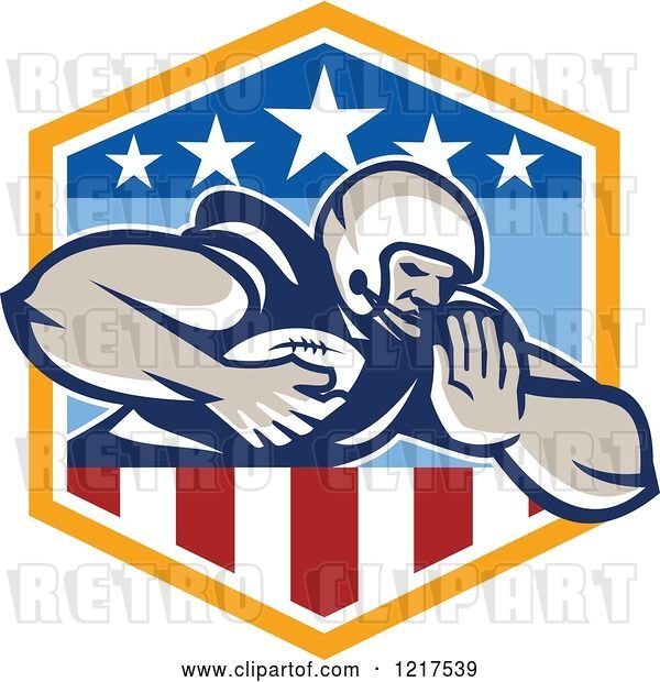 Vector Clip Art of Retro Running Quaterback American Football Player in a Patriotic Shield