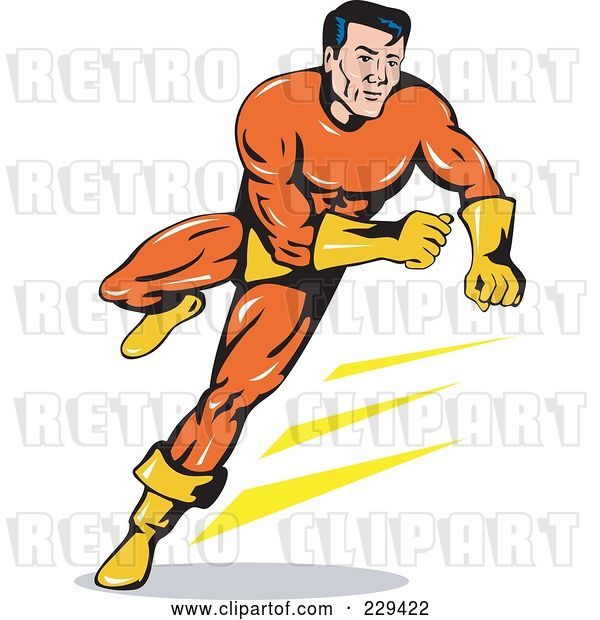Vector Clip Art of Retro Running Super Hero