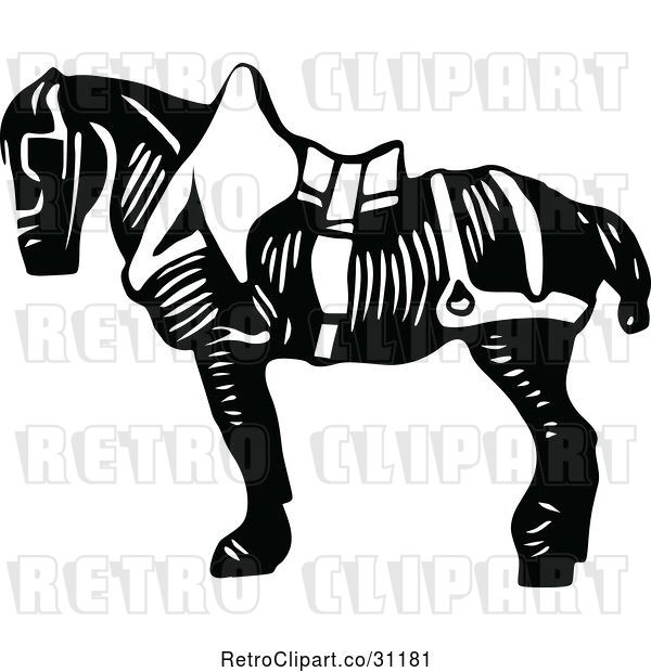 Vector Clip Art of Retro Saddled Horse