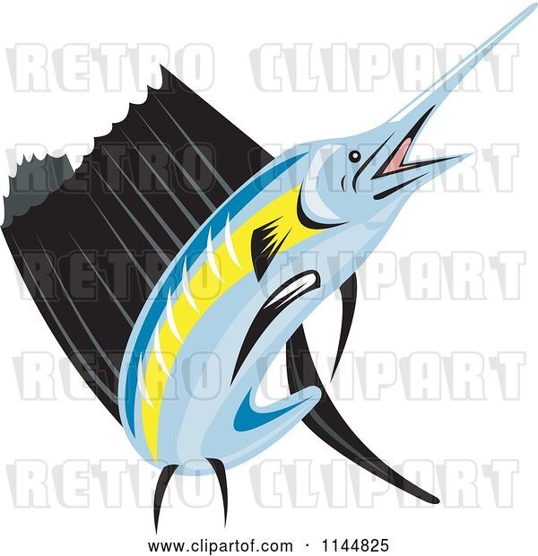 Vector Clip Art of Retro Sailfish 5
