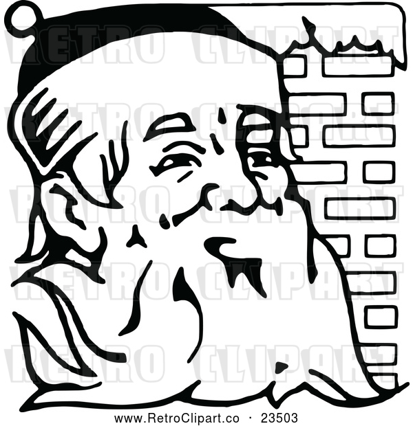 Vector Clip Art of Retro Santa Claus Beside Brick Chimney