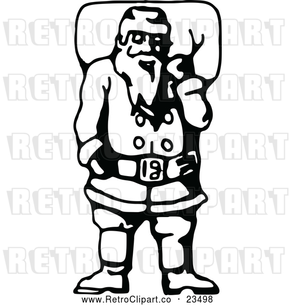 Vector Clip Art of Retro Santa Claus Carrying Christmas Present Sack
