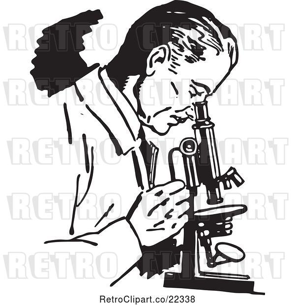 Vector Clip Art of Retro Scientist Using a Lab Microscope