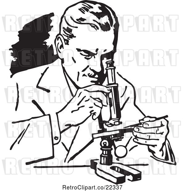 Vector Clip Art of Retro Scientist Using a Microscope