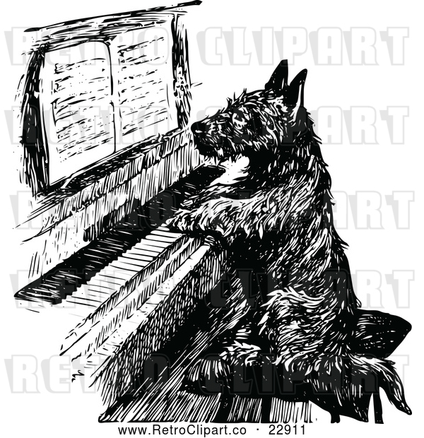 Vector Clip Art of Retro Scottish Terrier Playing a Piano