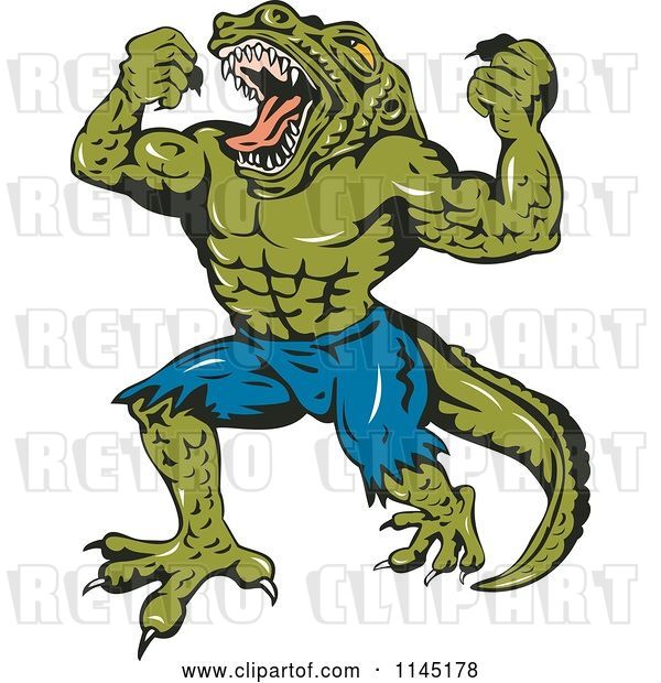 Vector Clip Art of Retro Screaming Crocodile Guy Villain