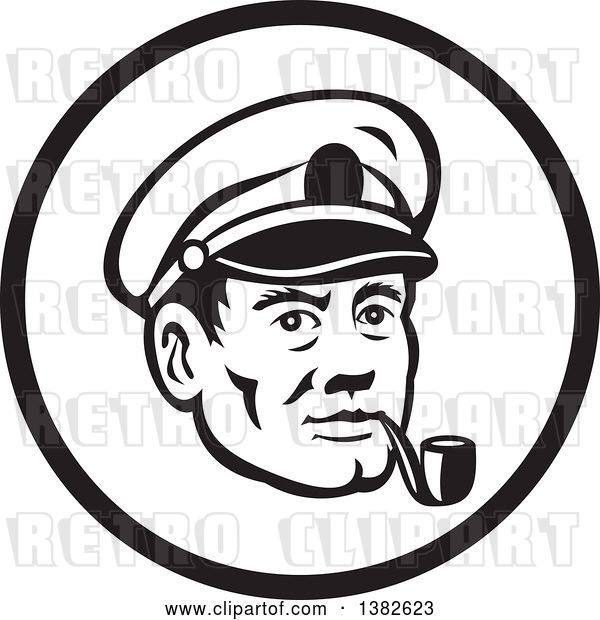Vector Clip Art of Retro Sea Captain Smoking a Pipe in a Circle