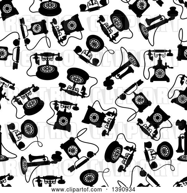 Vector Clip Art of Retro Seamless Background Pattern of Antique Telephones