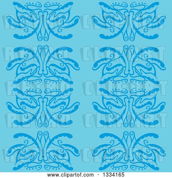 Vector Clip Art of Retro Seamless Background Pattern of Blue Flowers