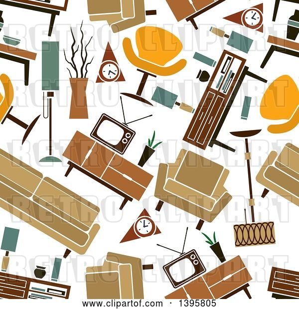Vector Clip Art of Retro Seamless Background Pattern of Furniture