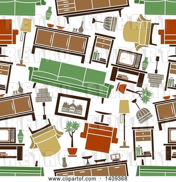 Vector Clip Art of Retro Seamless Background Pattern of Furniture
