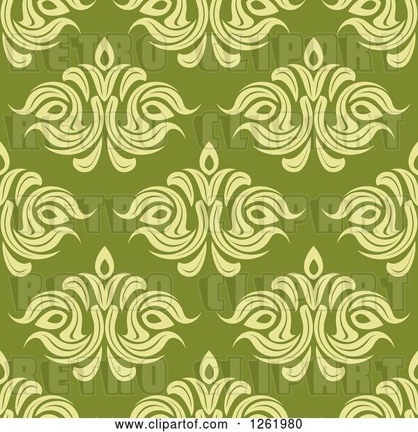 Vector Clip Art of Retro Seamless Background Pattern of Green Floral