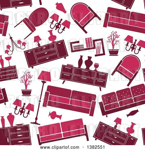 Vector Clip Art of Retro Seamless Background Pattern of Red and Pink Furniture