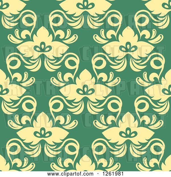Vector Clip Art of Retro Seamless Background Pattern of Yellow Floral on Green