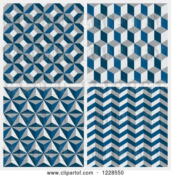 Vector Clip Art of Retro Seamless Blue and Gray Geometric Background Patterns