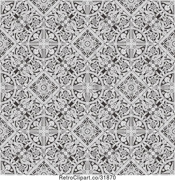 Vector Clip Art of Retro Seamless Grayscale Victorian Floral Pattern Background