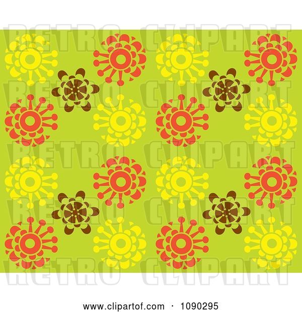 Vector Clip Art of Retro Seamless Green Yellow Brown and Orange Blossom Background
