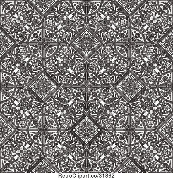 Vector Clip Art of Retro Seamless Intricate Middle Eastern Motif Background Pattern