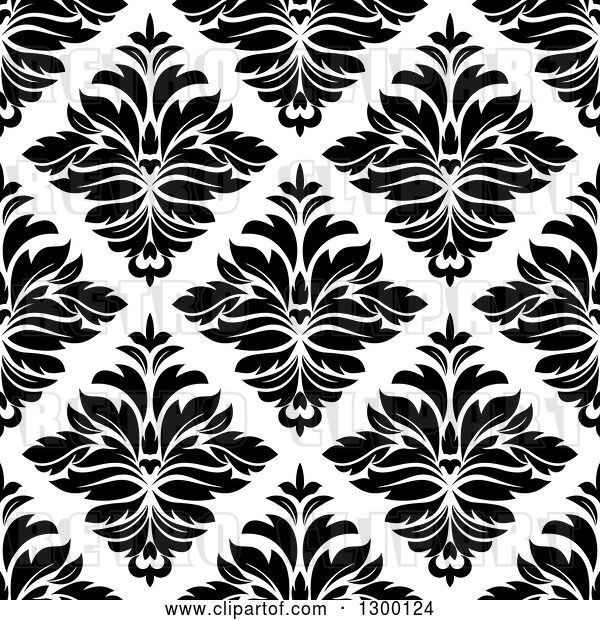 Vector Clip Art of Retro Seamless Pattern Background of Damask in Black on White 4