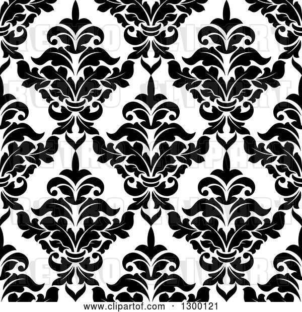 Vector Clip Art of Retro Seamless Pattern Background of Damask in Black on White 5