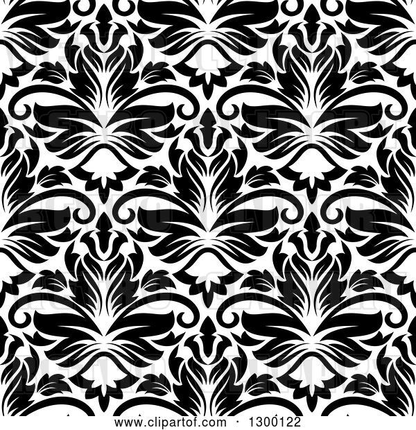Vector Clip Art of Retro Seamless Pattern Background of Damask in Black on White 6