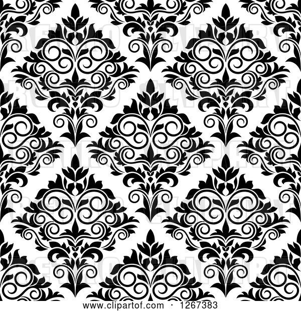Vector Clip Art of Retro Seamless Pattern Background of Ornate Floral Damask