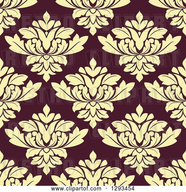 Vector Clip Art of Retro Seamless Pattern Background of Pastel Yellow Damask on Brown