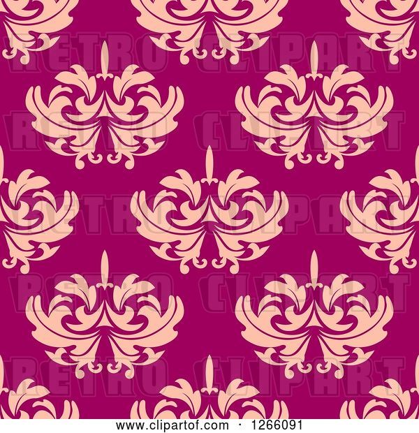 Vector Clip Art of Retro Seamless Pattern Background of Pink Floral Damask