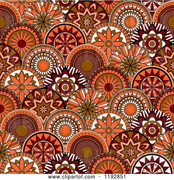 Vector Clip Art of Retro Seamless Pattern of Orange and Brown Circle Flowers