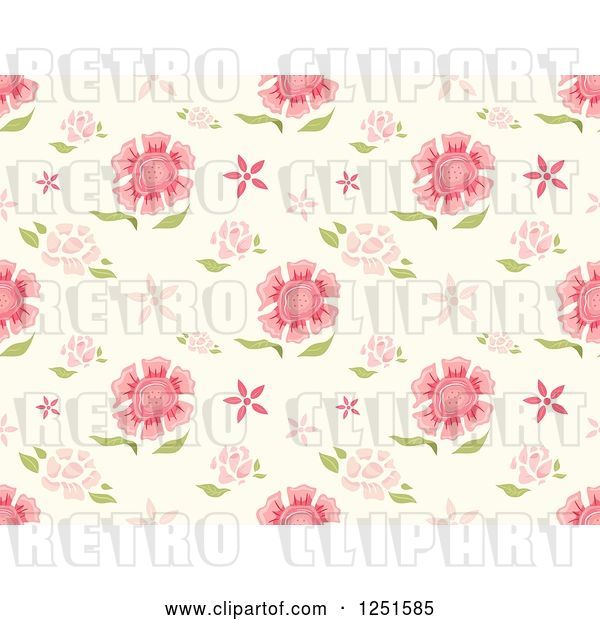Vector Clip Art of Retro Seamless Pink Carnation Background Pattern