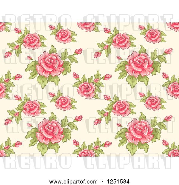 Vector Clip Art of Retro Seamless Pink Rose Background Pattern