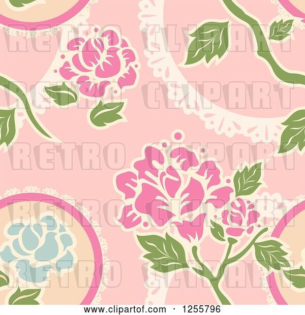 Vector Clip Art of Retro Seamless Pink Rose Background Pattern