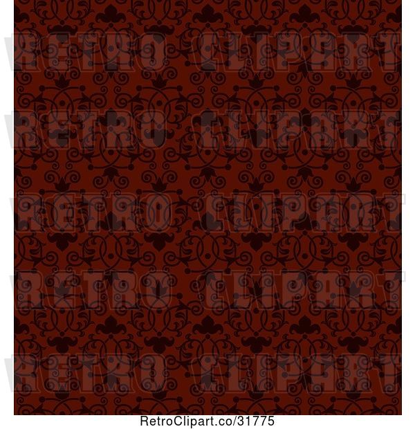 Vector Clip Art of Retro Seamless Red Background with Black Victorian Floral Designs