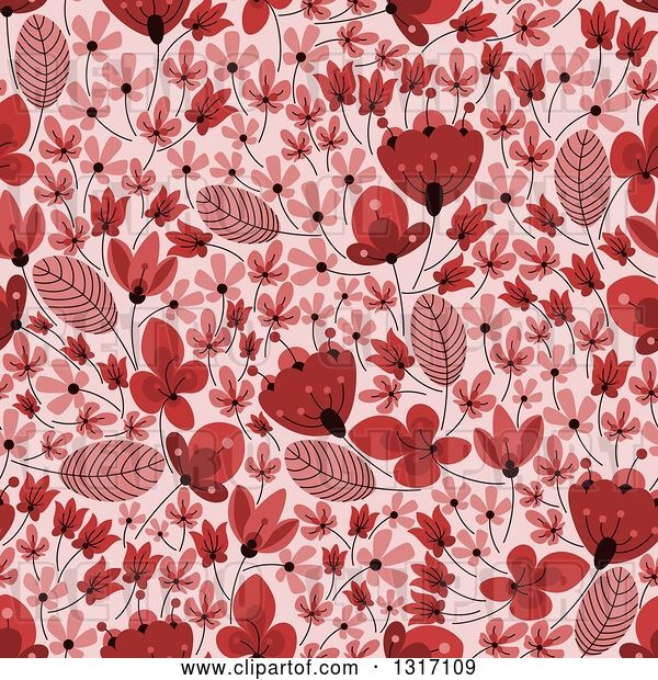 Vector Clip Art of Retro Seamless Red Floral Background Pattern