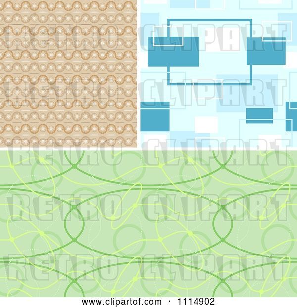 Vector Clip Art of Retro Seamless Tan Blue and Green Background Patterns