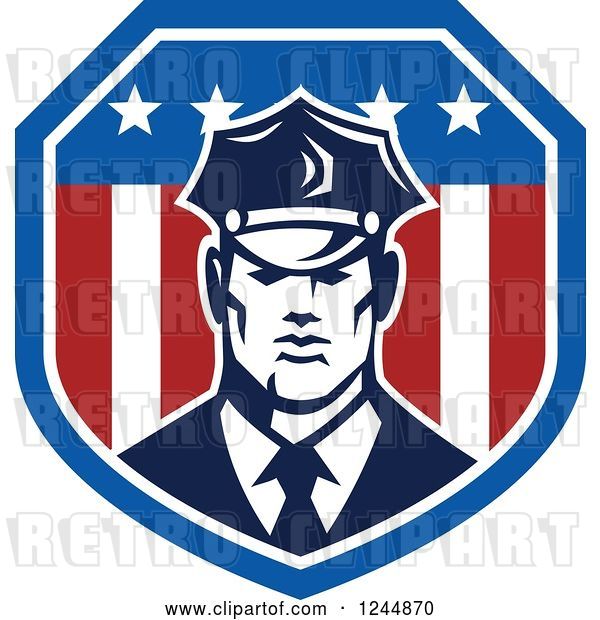 Vector Clip Art of Retro Security Guard in an American Flag Shield
