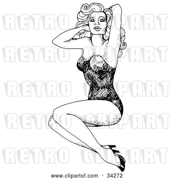 Vector Clip Art of Retro Seductive Pinup Girl Holding up Her Hair