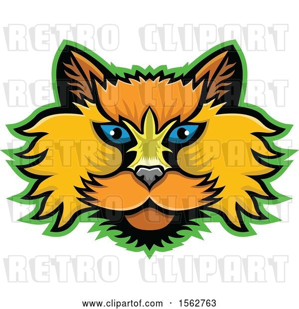 Vector Clip Art of Retro Selkirk Rex Cat Mascot Head Outlined in Green