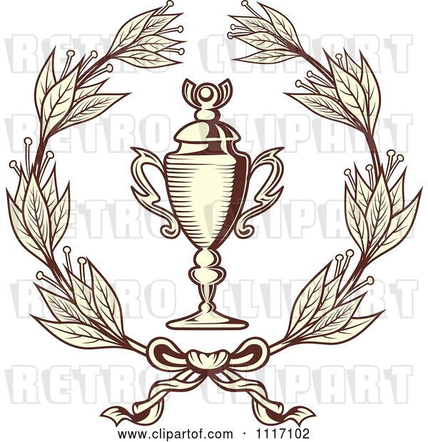 Vector Clip Art of Retro Sepia Wreath and Trophy Cup