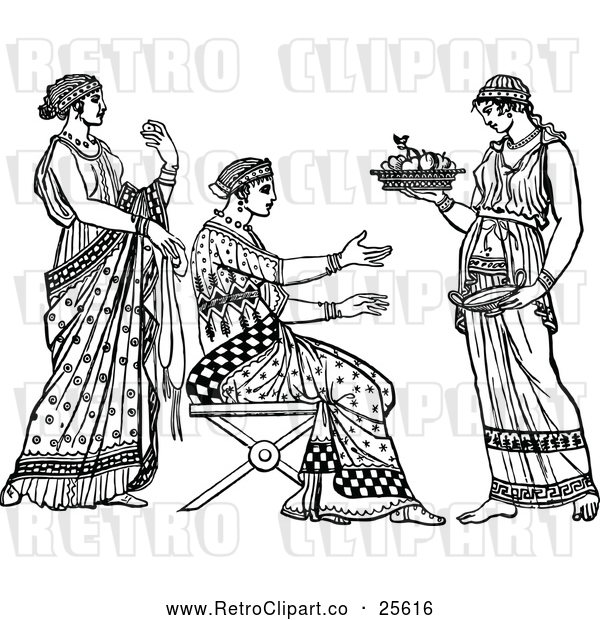 Vector Clip Art of Retro Servant and Grecian Ladies