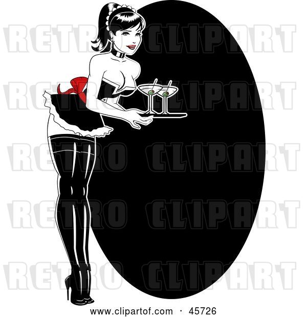 Vector Clip Art of Retro Sexy Pinup Bar Maid Lady Serving Martinis